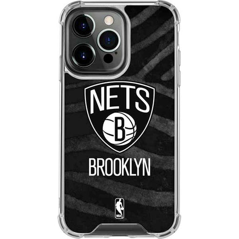 NBA Brooklyn Nets Black Animal Print iPhone 15 Pro Clear Case